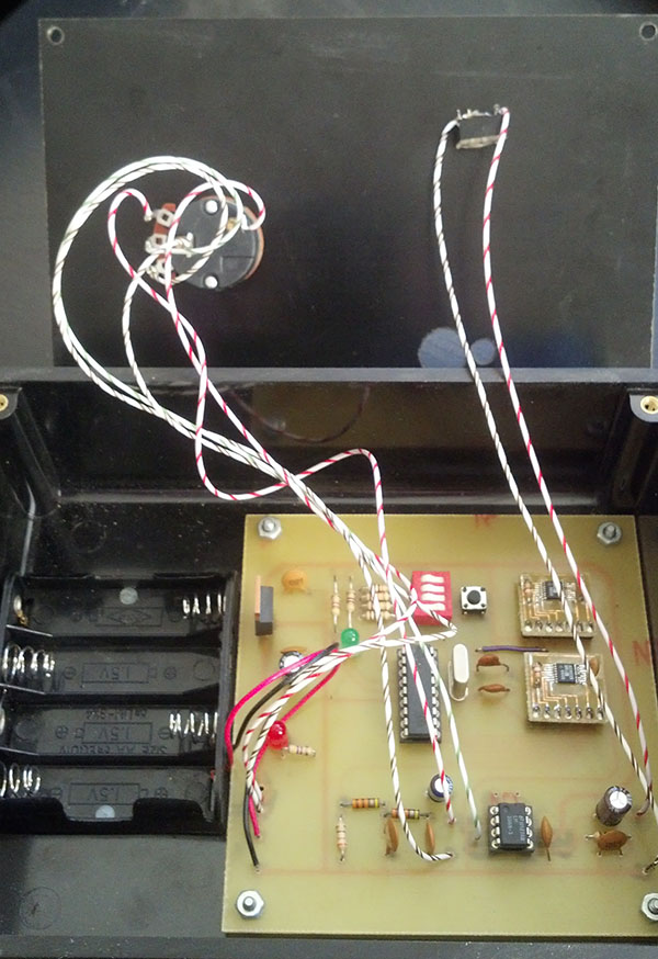 Interior of music box, with finished PCB