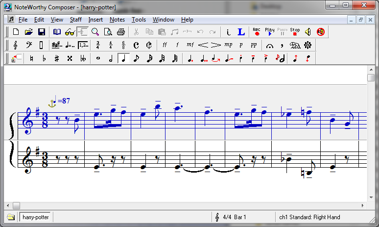 Part of the Harry Potter theme, in NoteWorthy Composer