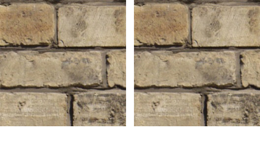 Comparison of BC7-compressed brick texture vs uncompressed original