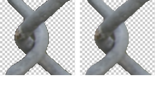 Comparison of BC1 cutout texture filtered with and without alpha correction