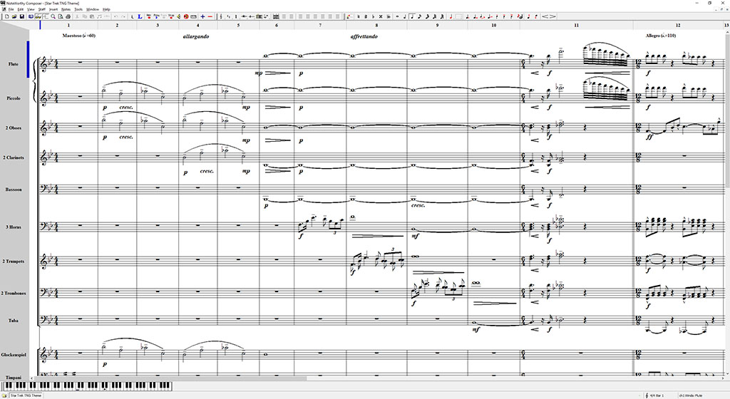 Screenshot of score for TNG theme